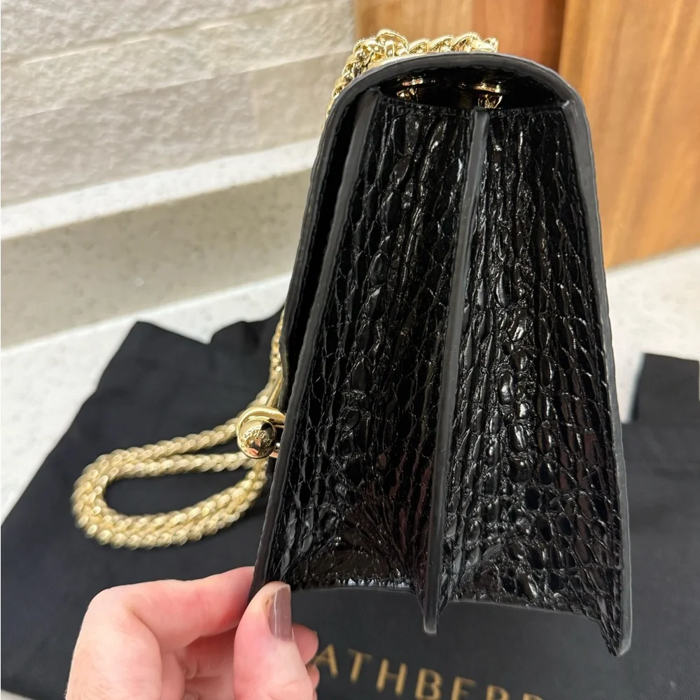 Like new Strathberry East/West Black Croc-Embossed Crossbody with Gold Chain - Picture 8 of 15